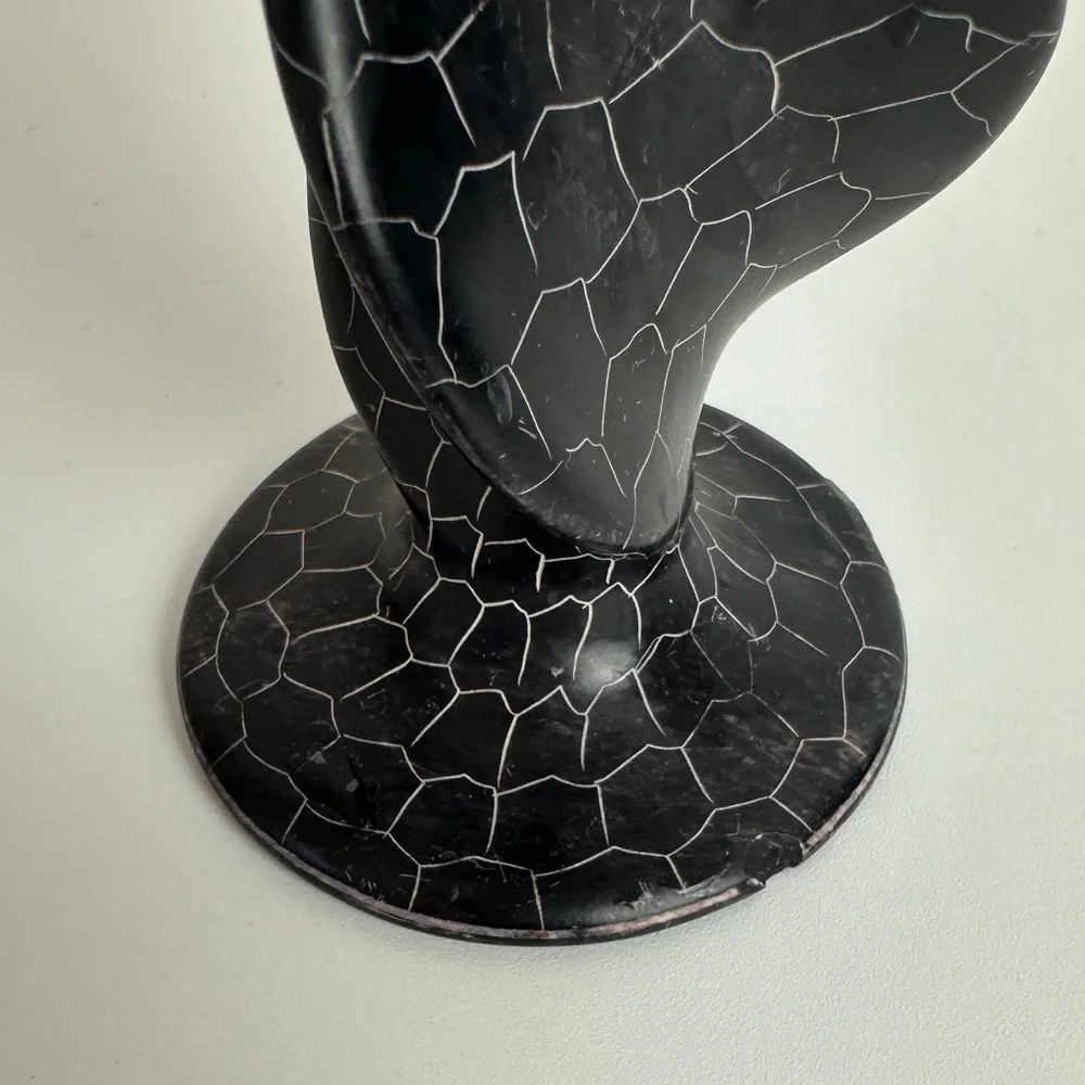VTG Hand Carved‎ Soapstone Taper Candle Holder Blue Black